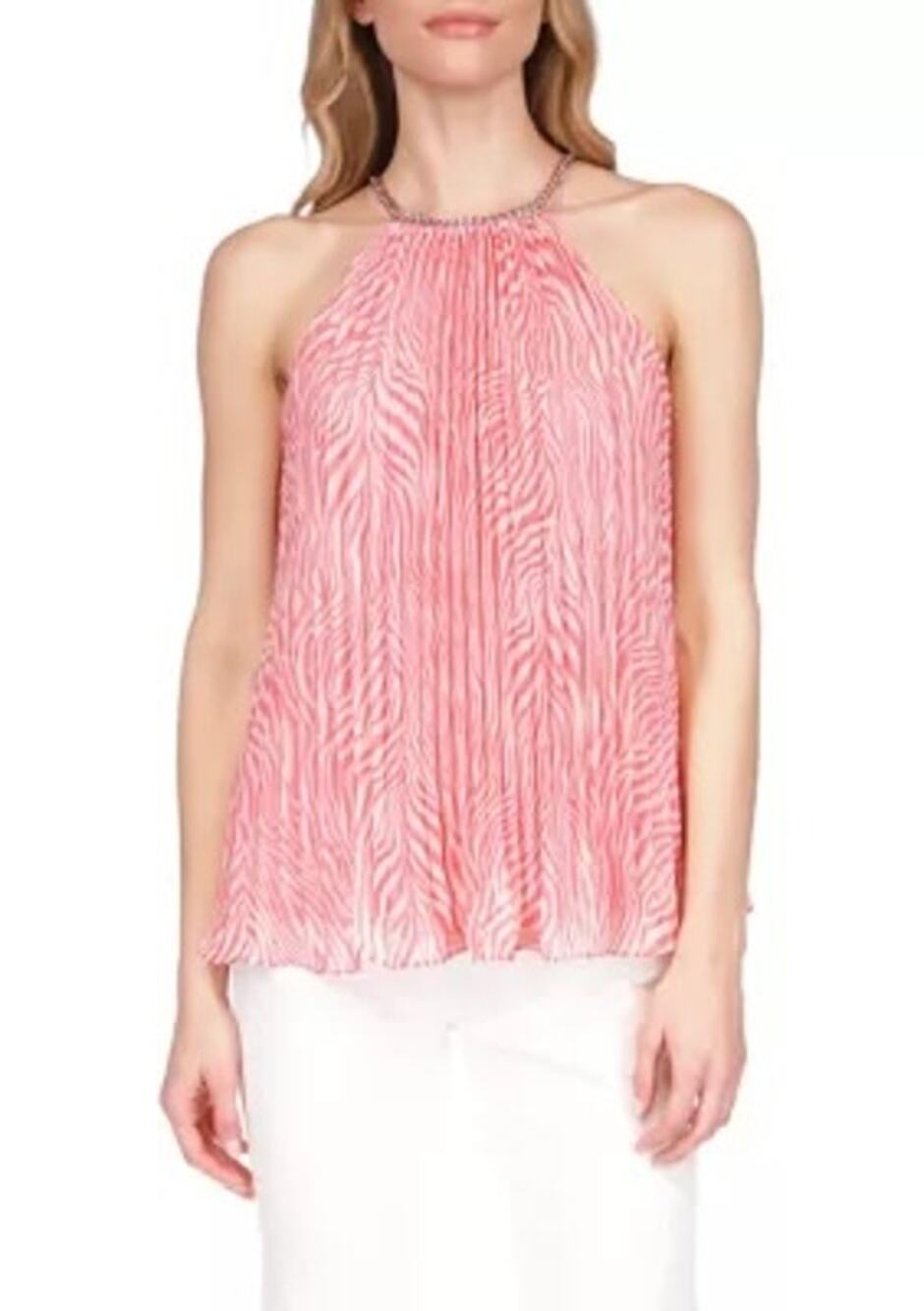 Michael Kors Women's Zebra Pleated Chain Top Size S